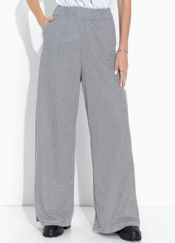 Moda Pop - Calça Listrado Cinza Bolsos Funcionais