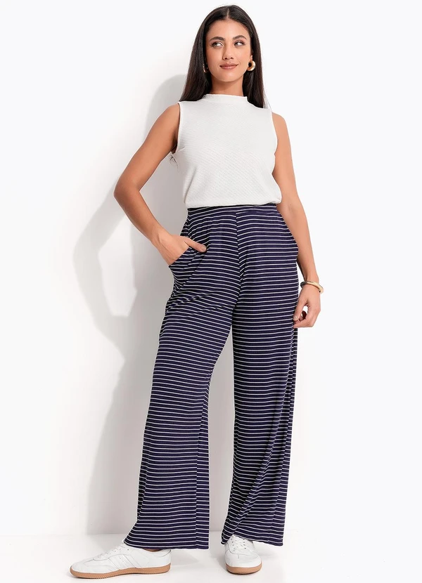 Quintess - Calça Listrado Preto e Branco em Meia Malha 3