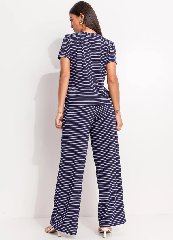 Quintess - Calça Listrado Preto e Branco em Meia Malha 5