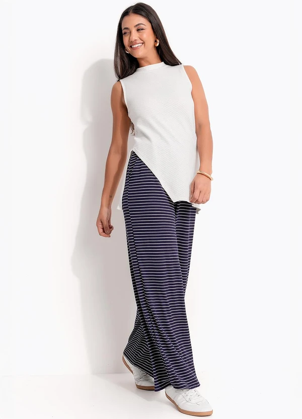 Quintess - Calça Listrado Preto e Branco em Meia Malha 6