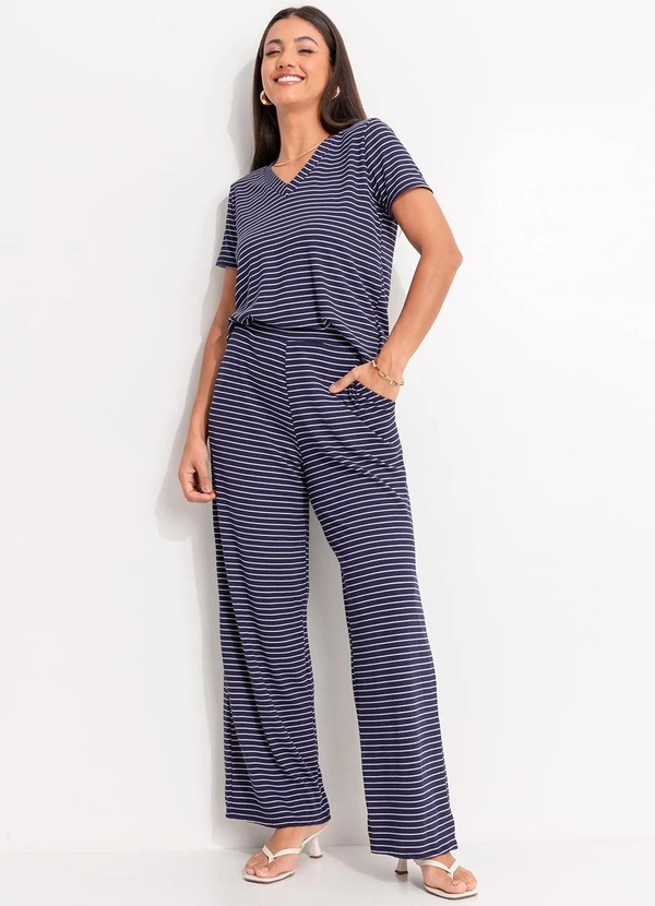 Quintess - Calça Listrado Preto e Branco em Meia Malha 7