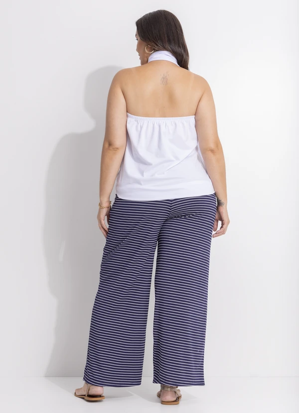 Quintess - Calça Listrado Preto e Branco em Meia Malha