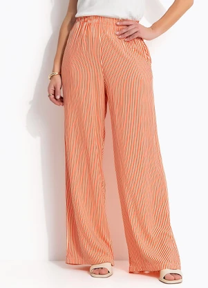 Quintess - Calça Listrado Vermelho em Viscose Plana - QUINTESS