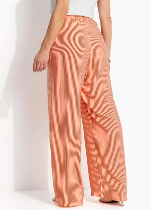 Quintess - Calça Listrado Vermelho em Viscose Plana - QUINTESS