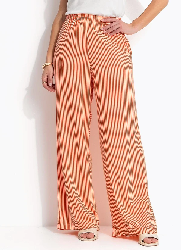 Quintess - Calça Listrado Vermelho em Viscose Plana