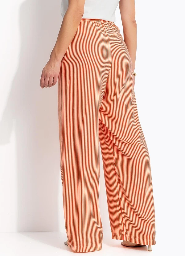 Quintess - Calça Listrado Vermelho em Viscose Plana 2
