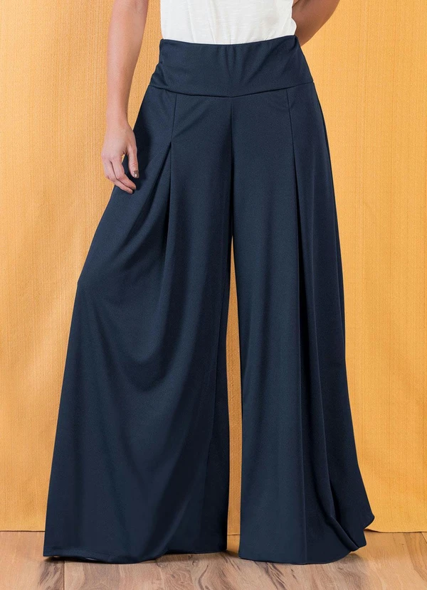 Moda Pop - Calça Marinho Pantalona com Cintura Média