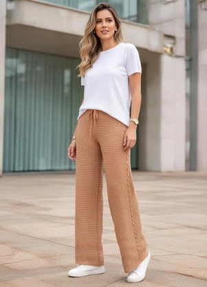 Quintess - Calça Marrom Amendoado em Tricô - QUINTESS