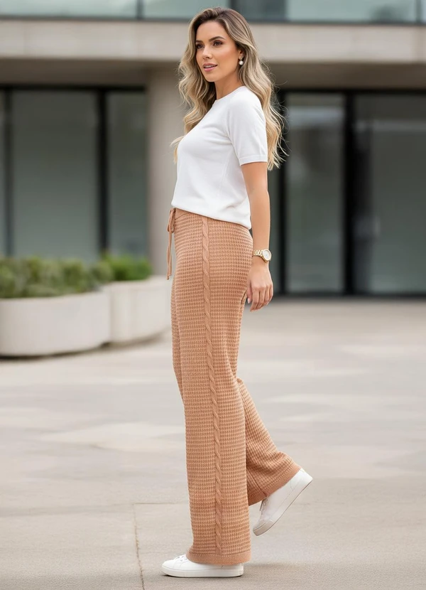 Quintess - Calça Marrom Amendoado em Tricô 3