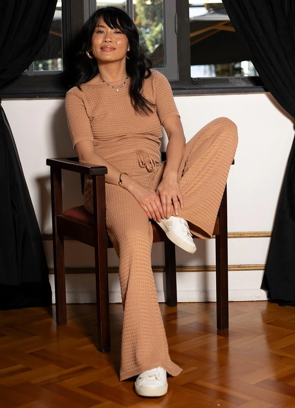 Quintess - Calça Marrom Amendoado em Tricô 8