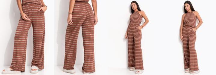 Cala Marrom em Malha de Viscose Listrada