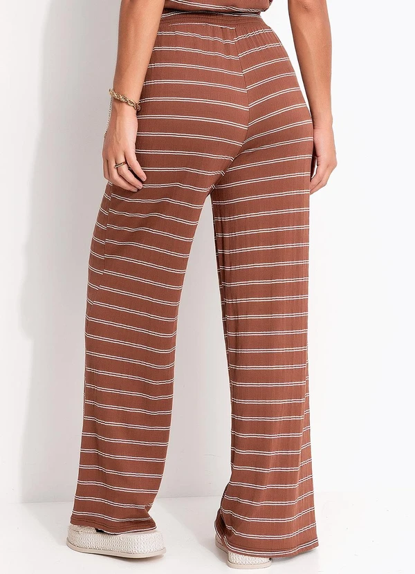 Quintess - Calça Marrom em Malha de Viscose Listrada 7
