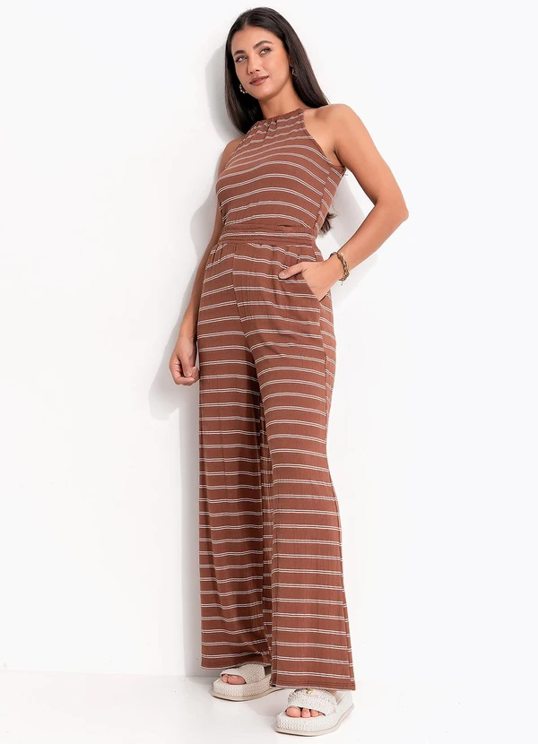 Quintess - Calça Marrom em Malha de Viscose Listrada 6