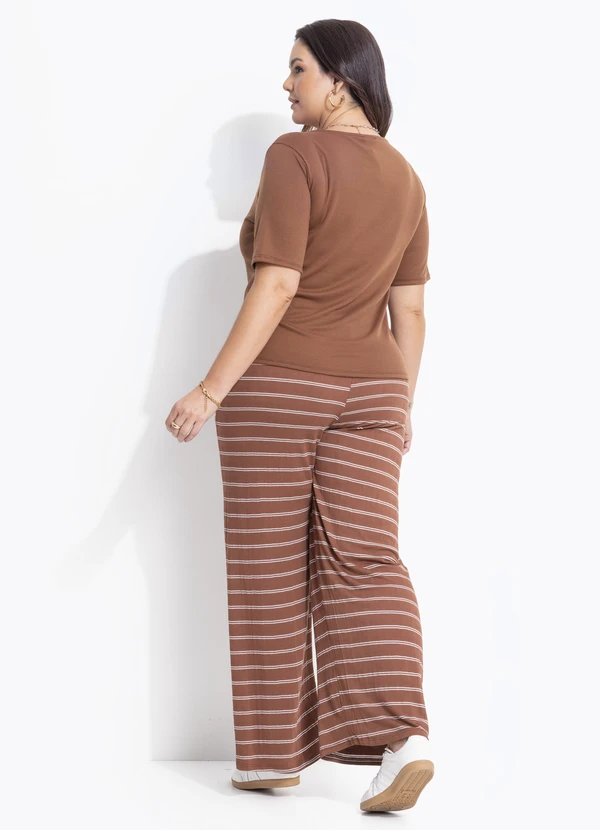 Quintess - Calça Marrom em Malha de Viscose Listrada 2