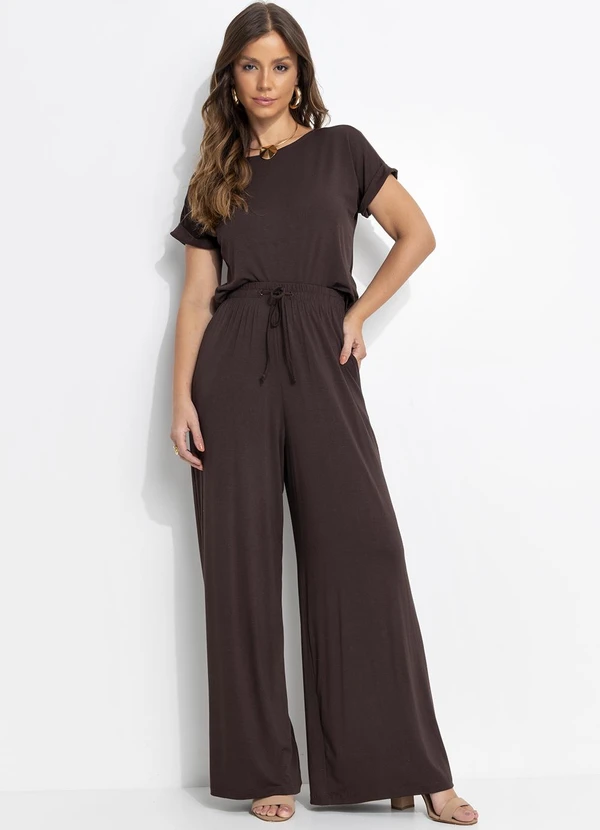 Quintess - Calça Marrom em Malha de Viscose 3