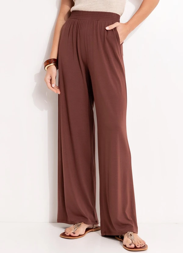 Quintess - Calça Marrom em Malha de Viscose