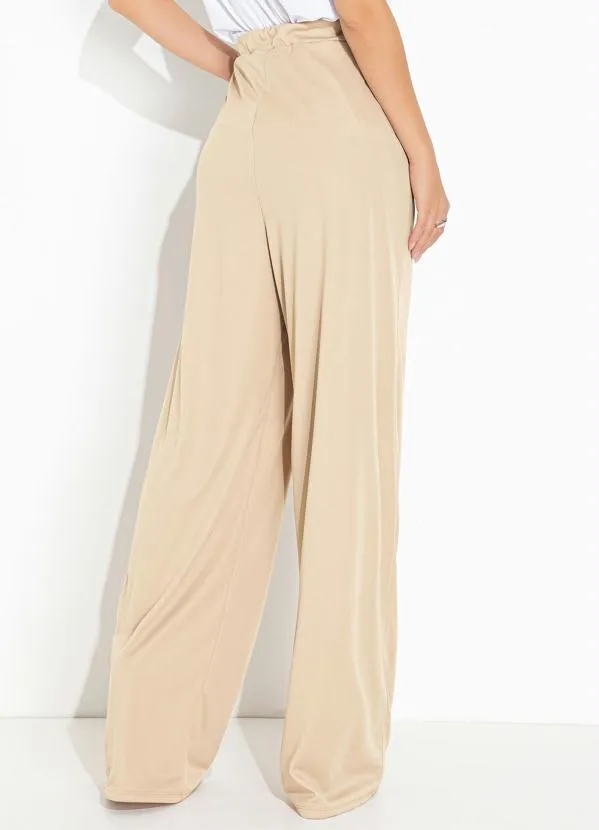 Moda Pop - Calça Nude com Bolsos Funcionais e Amarração 2