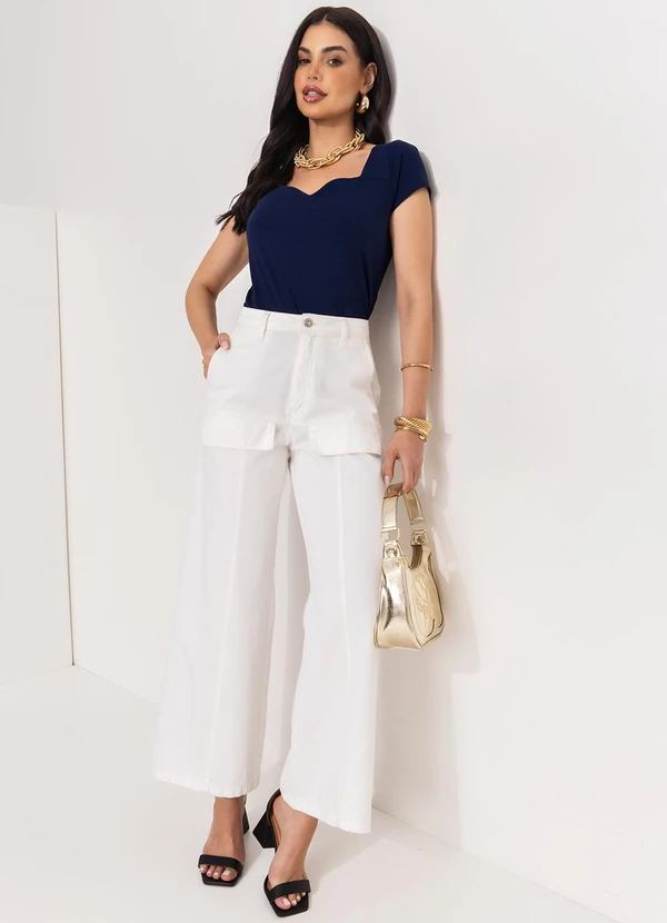 Quintess - Calça Off White em Jeans
