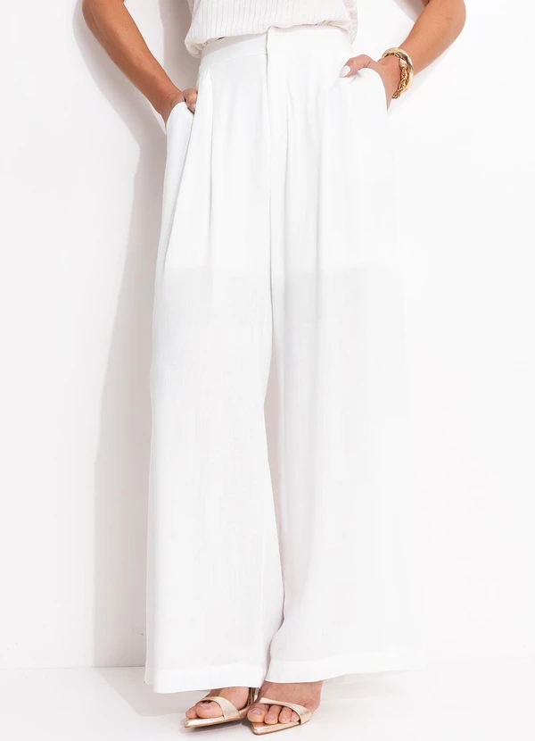 Quintess - Calça Off White em Viscose Plana