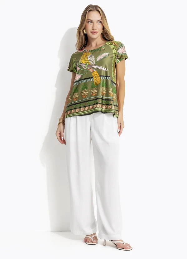 Quintess - Calça Off White em Viscose Plana 9