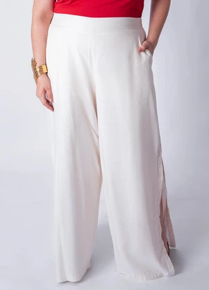 Quintess - Calça Off White Pantalona com Fendas - QUINTESS