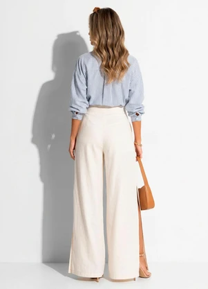Quintess - Calça Off White Pantalona com Fendas - QUINTESS