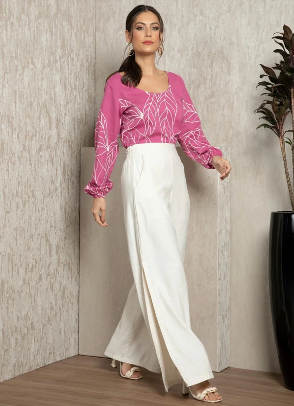 Quintess - Calça Off White Pantalona com Fendas 10