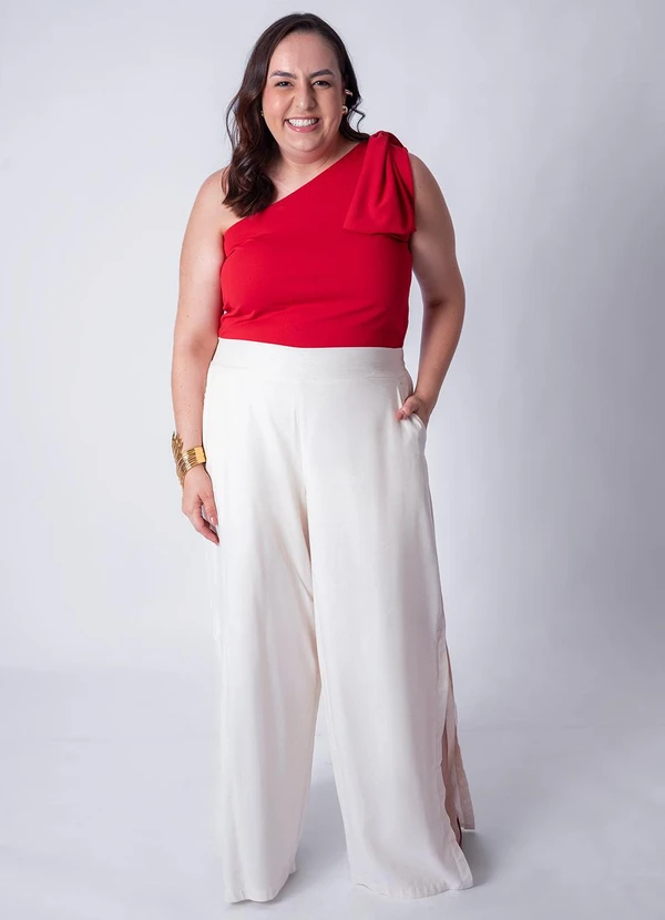 Quintess - Calça Off White Pantalona com Fendas 13