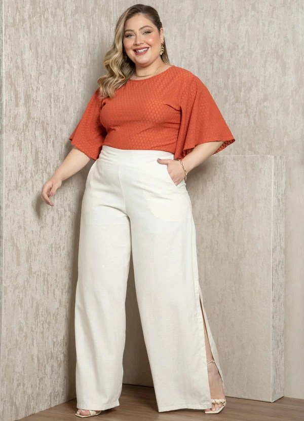 Quintess - Calça Off White Pantalona com Fendas 17