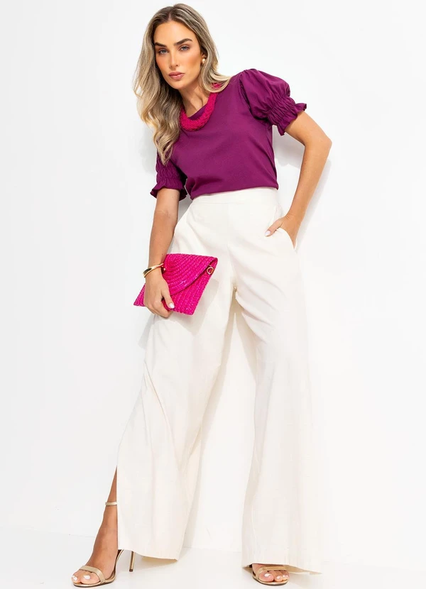 Quintess - Calça Off White Pantalona com Fendas 2