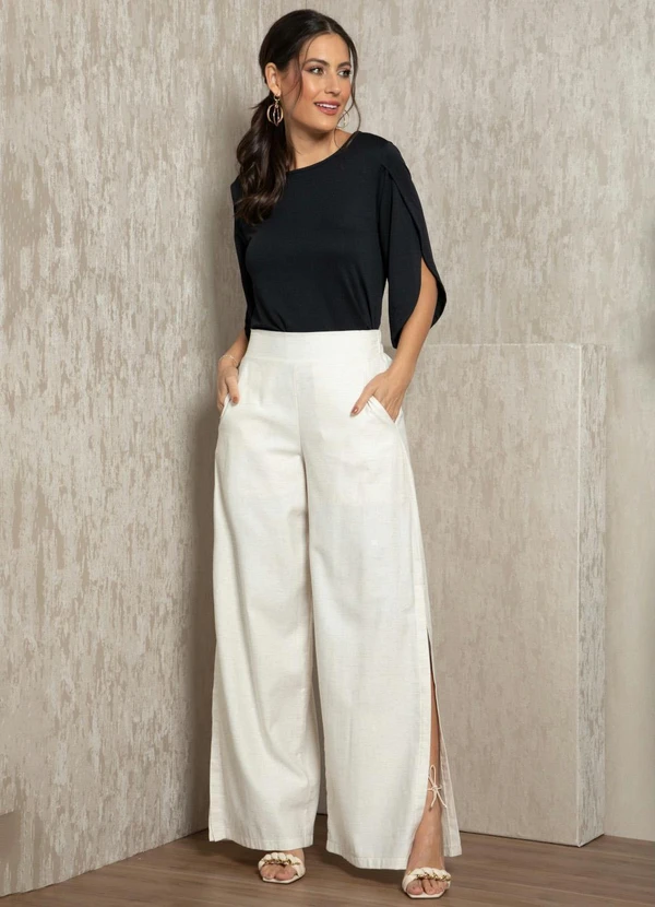 Quintess - Calça Off White Pantalona com Fendas 7