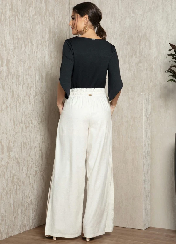 Quintess - Calça Off White Pantalona com Fendas 8
