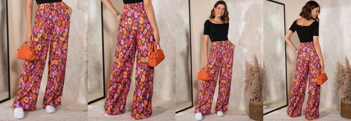 Cal�a On�a Colorida em Viscose Plana