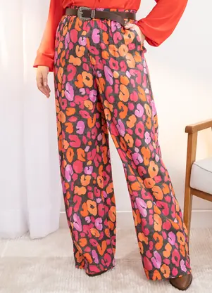 Quintess - Calça Onça Colorida em Viscose Plana - QUINTESS