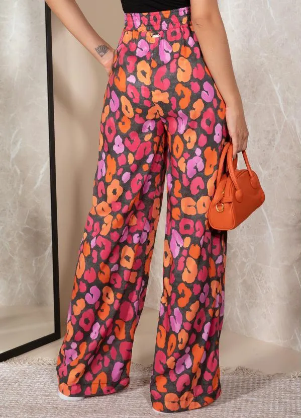 Quintess - Calça Onça Colorida em Viscose Plana 8