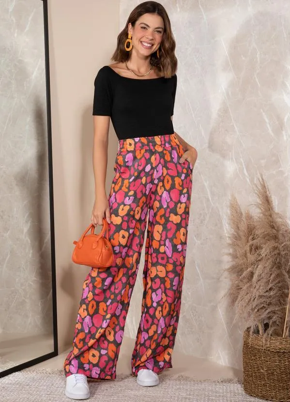 Quintess - Calça Onça Colorida em Viscose Plana 7