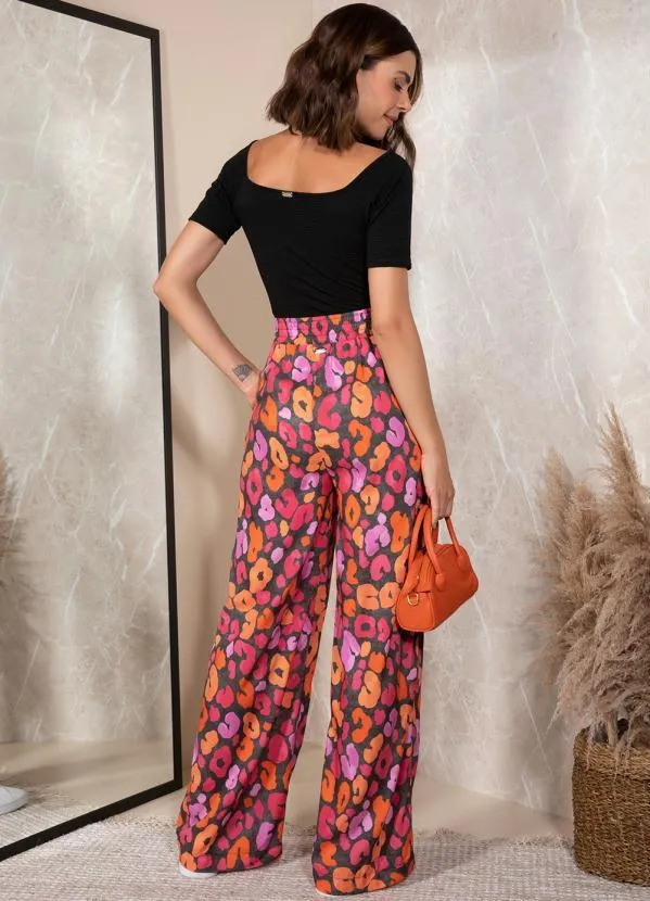 Quintess - Calça Onça Colorida em Viscose Plana 6