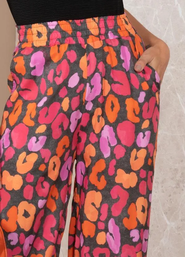 Quintess - Calça Onça Colorida em Viscose Plana 5