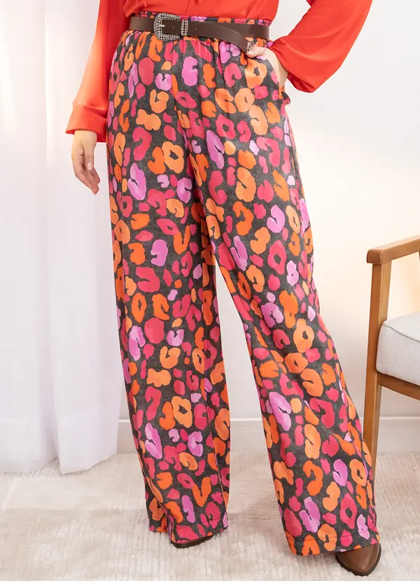 Quintess - Calça Onça Colorida em Viscose Plana 4