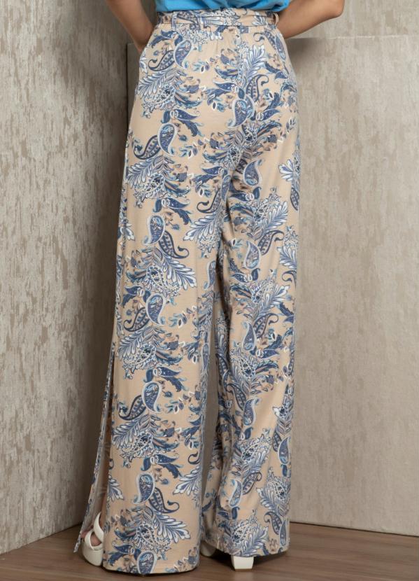 Quintess - Calça Paisley Bege com Fendas nas Laterais 11