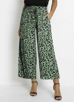 bonprix - Calça Pantacourt com Amarração Onça Verde - BONPRIX