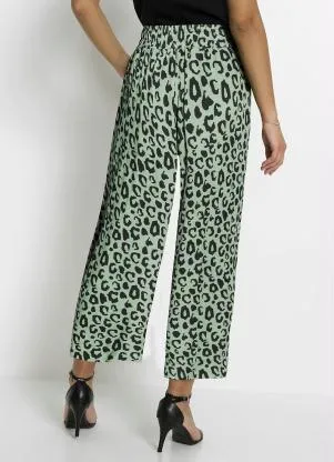 bonprix - Calça Pantacourt com Amarração Onça Verde - BONPRIX