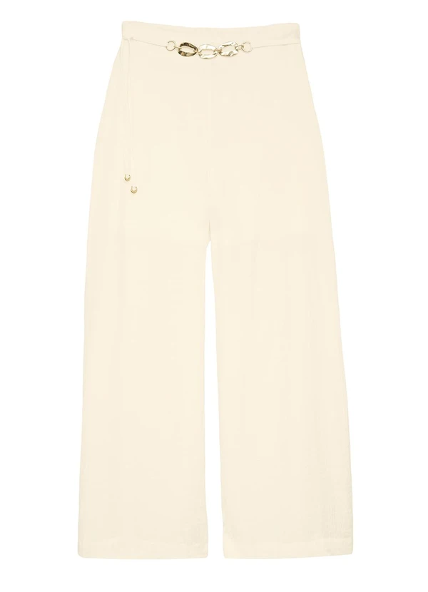 Enfim - Calça Pantalona Acetinada com Corrente Off White