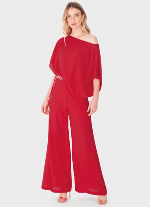 Enfim - Calça Pantalona Acetinada com Corrente Vermelho - ENFIM