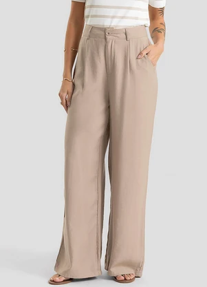 Dianna - Calça Pantalona Alfaiataria com Pespontos Marrom - DIANNA