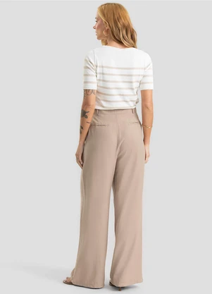 Dianna - Calça Pantalona Alfaiataria com Pespontos Marrom - DIANNA