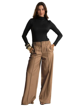Dianna - Calça Pantalona Alfaiataria com Pespontos Marrom - DIANNA