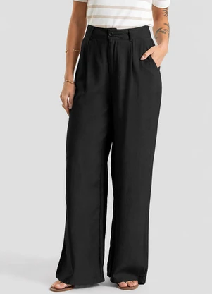 Dianna - Calça Pantalona Alfaiataria com Pespontos Preto - DIANNA