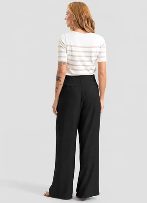 Dianna - Calça Pantalona Alfaiataria com Pespontos Preto - DIANNA