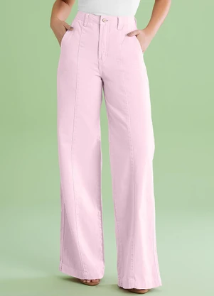 Angel - Calca Pantalona Alta Denim Rosa - ANGEL